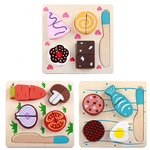 Set 3 Puzzle de Feliat din Lemn, Alimente
