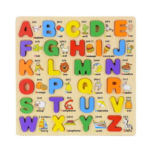 Puzzle din Lemn Alfabet 3D pe placa