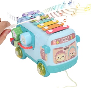 Autobuz interactiv cu xilofon, functii de sortare si jucarii detasabile, Albastru