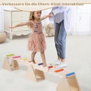 Balansoar din lemn multifunctional 2 in 1, cu barna de echilibru si elemente colorate, 3–6 ani - Img 6