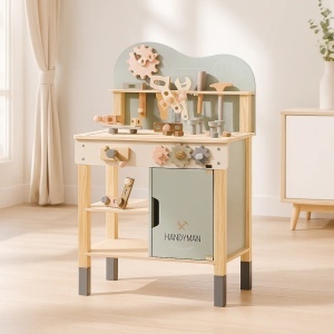 Banc de scule din lemn cu accesorii incluse si dulapior depozitare