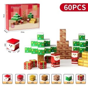 Blocuri magnetice de constructie 3D Magicube, 2 cm - 60 piese - Craciun