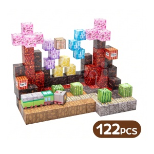 Blocuri magnetice de constructie 3D tip Minecraft, 2 cm - 122 piese - Bedrock