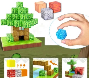 Blocuri magnetice de constructie 3D tip Minecraft, 2 cm - 88 piese