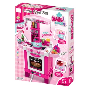 Bucatarie de jucarie cu 29 accesorii incluse, sunete si lumini, Little Chef, Roz