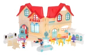Casa de papusi din plastic cu etaj si mobilier pentru copii