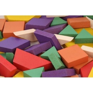 Joc de constructie Tangram din lemn cu 60 piese