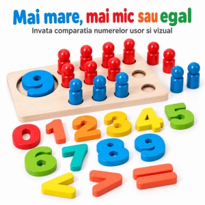 Joc educativ de matematica din lemn, cu pioni de numarare, cifre si carduri pentru adunari si scaderi - Img 5