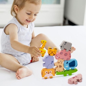 Joc educativ de stivurie si logica cu 10 animalute din lemn - Img 2