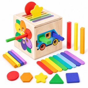 Joc educativ din lemn cu 24 de piese pentru potrivire si sortare
