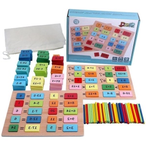 Joc educativ din lemn cu numere si calcule matematice simple, 110 piese