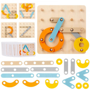 Joc educativ Geoboard din lemn, formeaza litere, cifre si forme