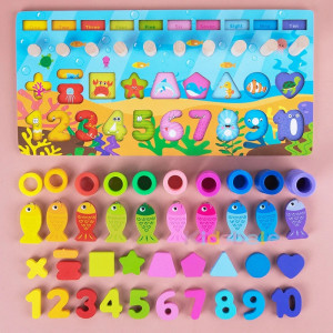 Joc educativ Montessori multifunctional cu 6 activitati, Pesti