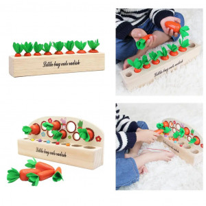 Joc Montessori din lemn, sortare pe dimensiuni si pescuit magnetic, Morcovi