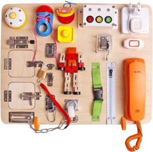 Jucarie din lemn Busy Board, 21 activitati, Robotel