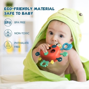 Jucarie senzoriala, dezvoltare motricitiate si calmare gingivala, elemente silicon, Crab