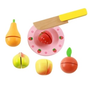 Jucarii de feliat din lemn, set fructe, 12 piese
