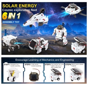 Kit STEM 6 in 1 de constructie, alimentare cu energie solara, vehicule spatiale