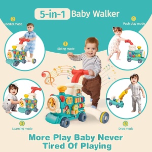 Antepremergator multifunctional 5 in 1 cu vagon scaunel - Locomotiva - Albastru