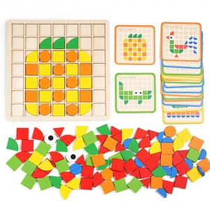 Puzzle 3D mozaic din lemn cu forme geometrice colorate, 120 piese - Img 4