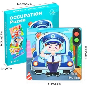 Puzzle 6 in 1 cu piese mari si imagine asociere, Meserii