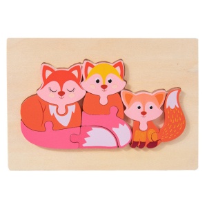 Puzzle din lemn cu piese groase, Familia animalutelor