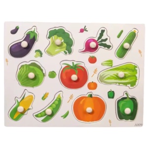 Puzzle incastru cu maner si imagine de asociere - Legume