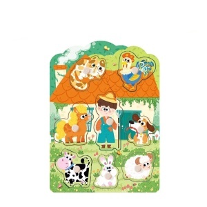 Puzzle incastru din lemn cu buton cu imagine de asociere