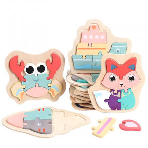 Set 3 puzzle pastel cu piese mari, model aleatoriu, Animalute