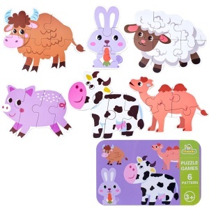 Set 6 puzzle cu piese mari in cutie metalica