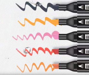 Set 60 markere tip carioci cu 2 capete si geanta depozitare, Multicolor