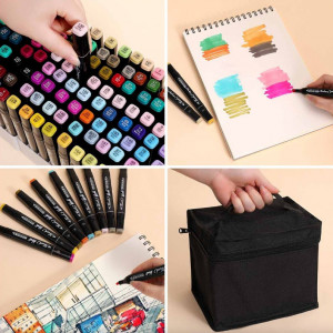 Set 60 markere tip carioci cu 2 capete si geanta depozitare, Multicolor