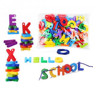 Set de constructie educational si snuruit, 80 piese, Alfabet