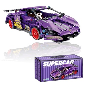 Set de constructie masina cu 470 piese, sistem pull-back, scara 1:18 - Masinuta mov