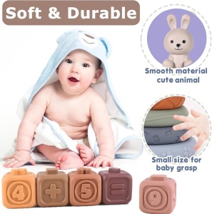 Set de joaca 2 in 1 cuburi moi si inele de stivuire, Iepuras