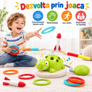 Set de joaca activa 3 in 1 Dinozaur, cu muzica, telecomanda, lansator de rachete si 12 inele - Img 7