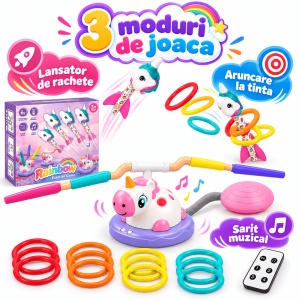 Set de joaca activa 3 in 1 Unicorn, cu muzica, telecomanda, 4 rachete si 12 inele - Img 6