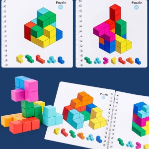 Set de joaca cuburi constructii 3D din lemn, Build Master