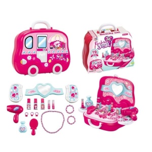 Set de joaca pentru fete, valiza oglida, bijuterii, feohn si accesorii