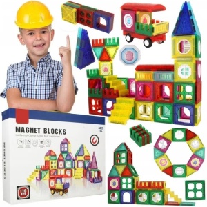 Set educativ de constructie cu piese magnetice, Magna Blocks, 110 piese