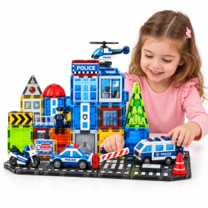 Set STEM cu piese magnetice de construit - Sectia de Politie - 54 piese - Img 3