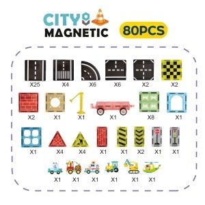Set STEM magnetic de constructie cu vehicule - 80 piese