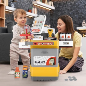 Set supermarkert electronic de jucarie mobil cu roti, sunete si functii, 48 piese, portocaliu - Img 3