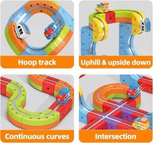 Set tren cu circuit magnetic 3D, traseu modular de construit - 23 piese