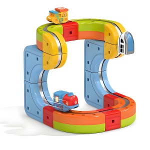 Set tren cu circuit magnetic 3D, traseu modular de construit - 18 piese