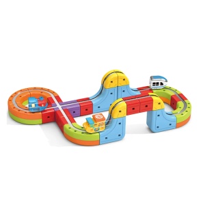 Set tren cu circuit magnetic 3D, traseu modular de construit - 26 piese