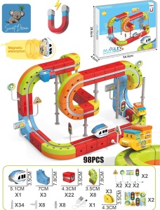 Set tren cu circuit magnetic 3D, traseu modular de construit - 98 piese - Img 8