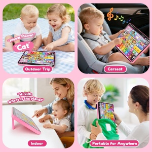 Tableta interactiva 3 in 1 pentru copii, jucarie logopedica si muzicala, roz