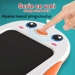 Tableta LCD cu buton stergere, Pinguinul Vesel, Portocaliu