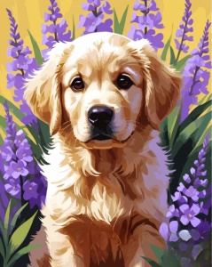 Tablou pictura cu diamante, Golden Retriever, Goblen 5D, rama din lemn, 20 x 30 cm, GM10083